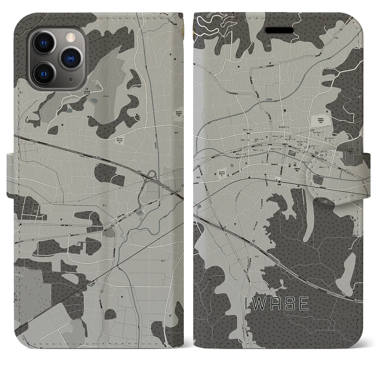 【岩瀬(茨城県)】地図柄iPhoneケース(手帳タイプ)