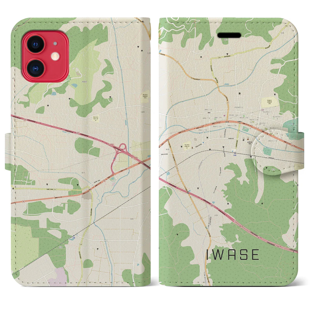 【岩瀬(茨城県)】地図柄iPhoneケース(手帳タイプ)ナチュラル・iPhone 11 用