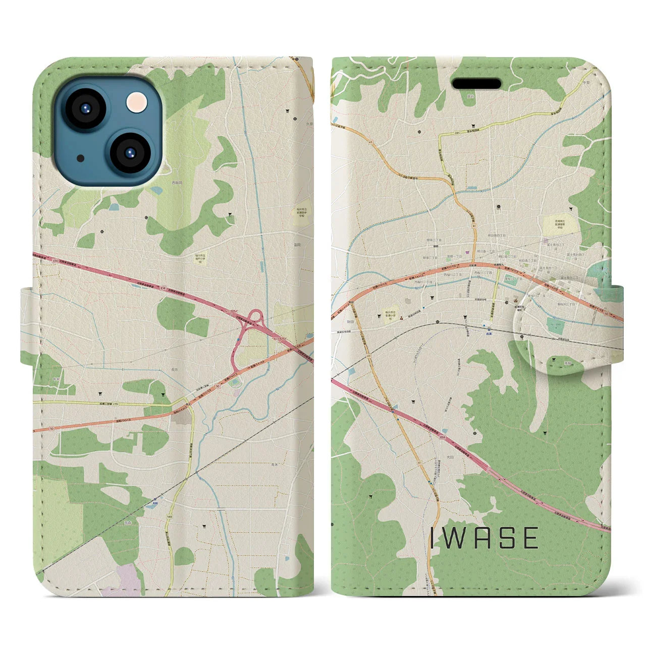 【岩瀬(茨城県)】地図柄iPhoneケース(手帳タイプ)ナチュラル・iPhone 13 用