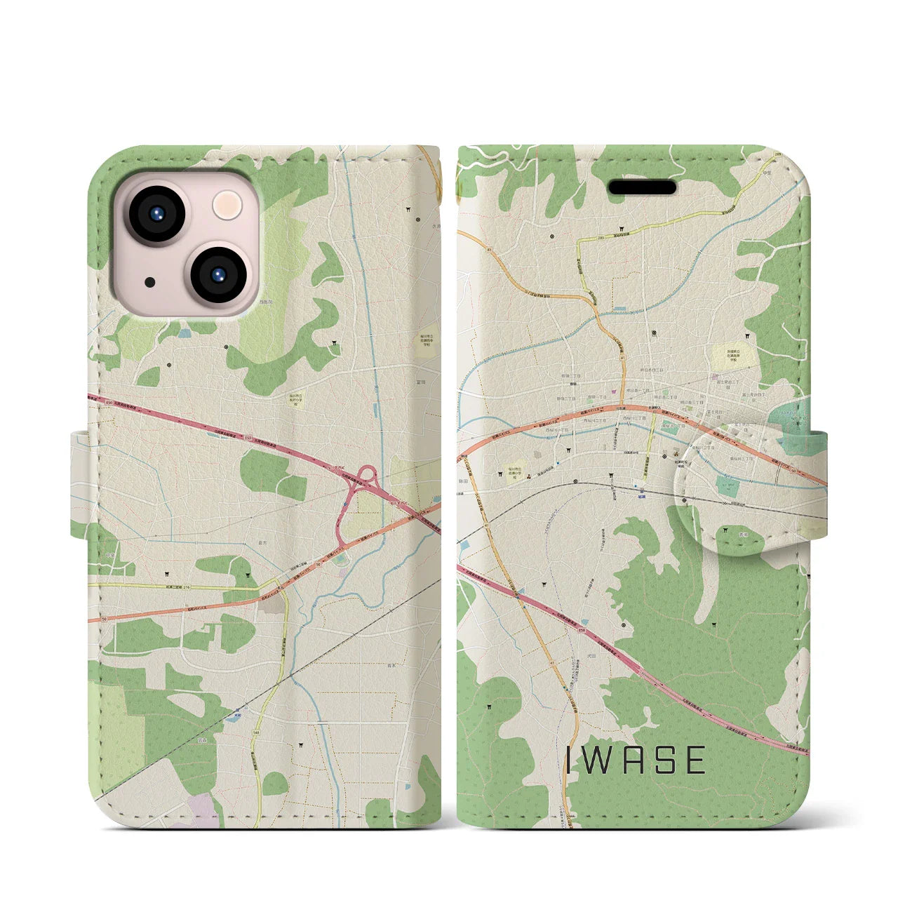【岩瀬(茨城県)】地図柄iPhoneケース(手帳タイプ)ナチュラル・iPhone 13 mini 用