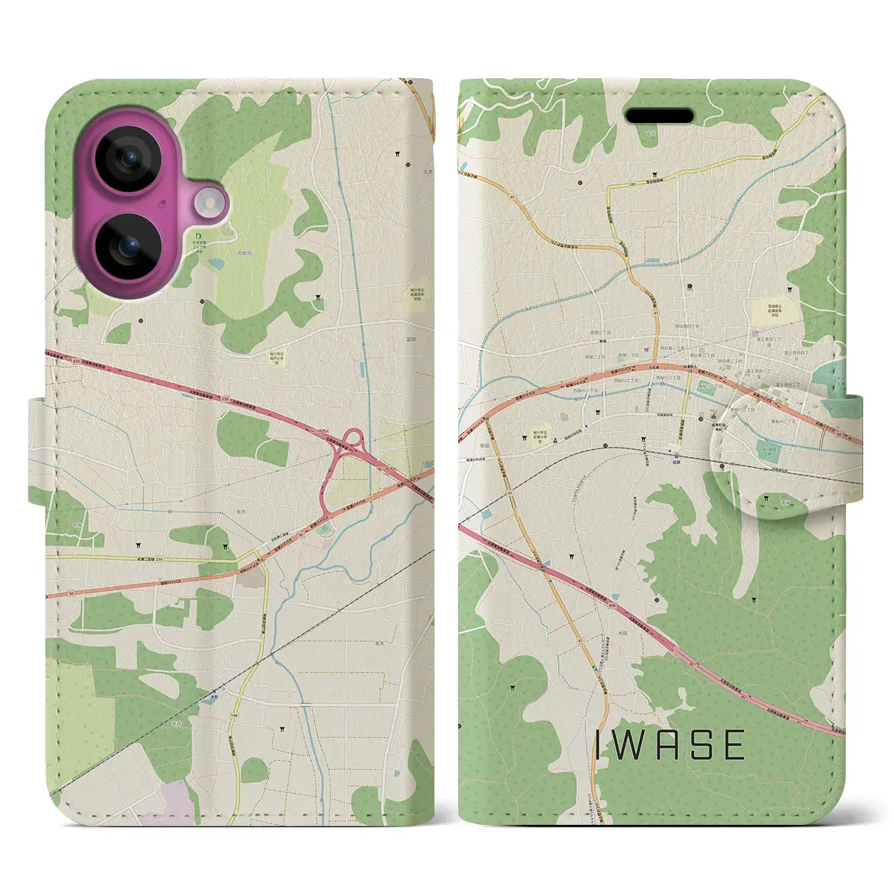 【岩瀬(茨城県)】地図柄iPhoneケース(手帳タイプ)ナチュラル・iPhone 16 Pro 用