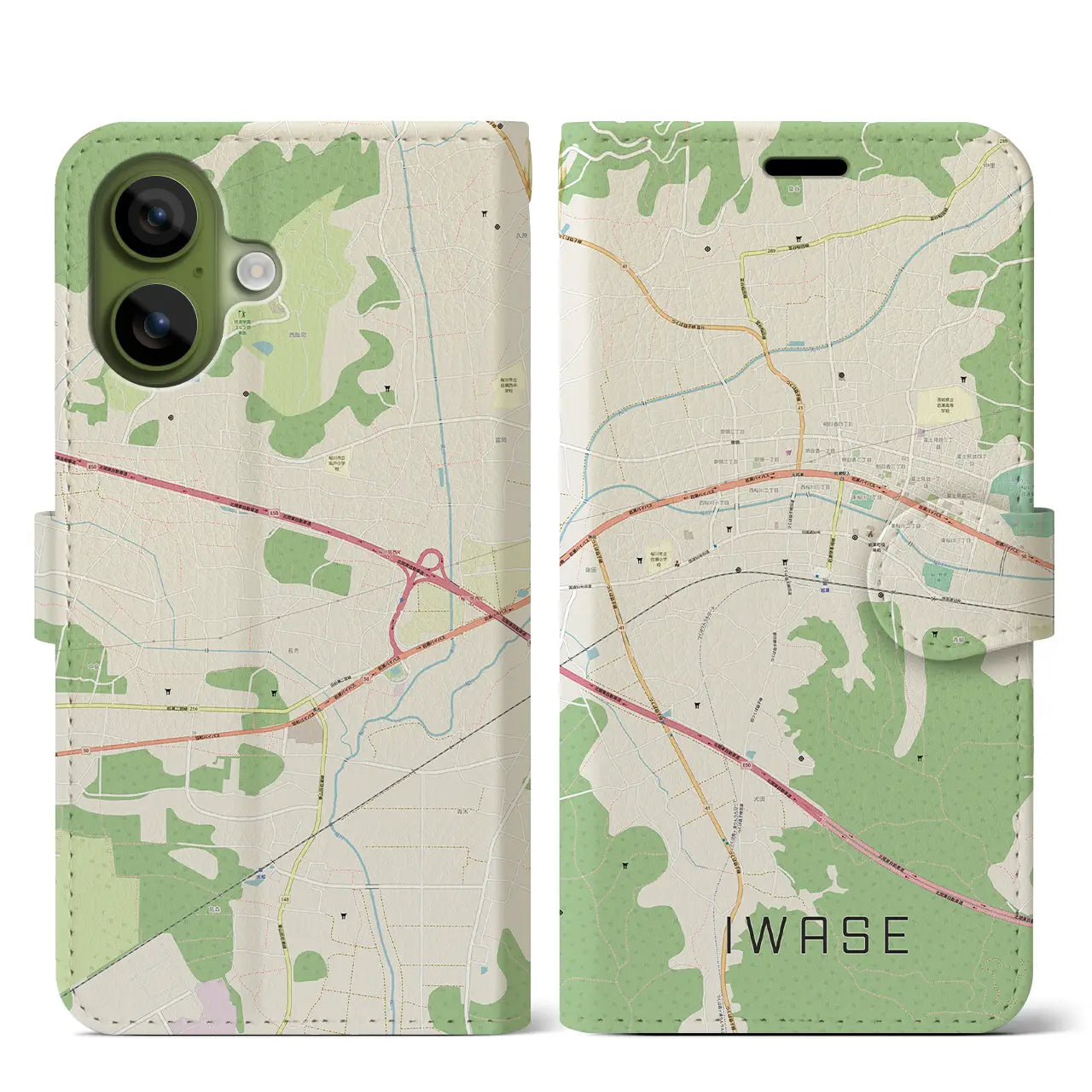 【岩瀬(茨城県)】地図柄iPhoneケース(手帳タイプ)