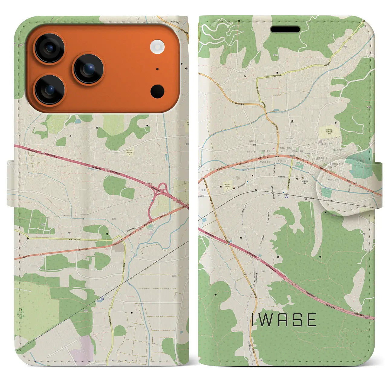 【岩瀬(茨城県)】地図柄iPhoneケース(手帳タイプ)