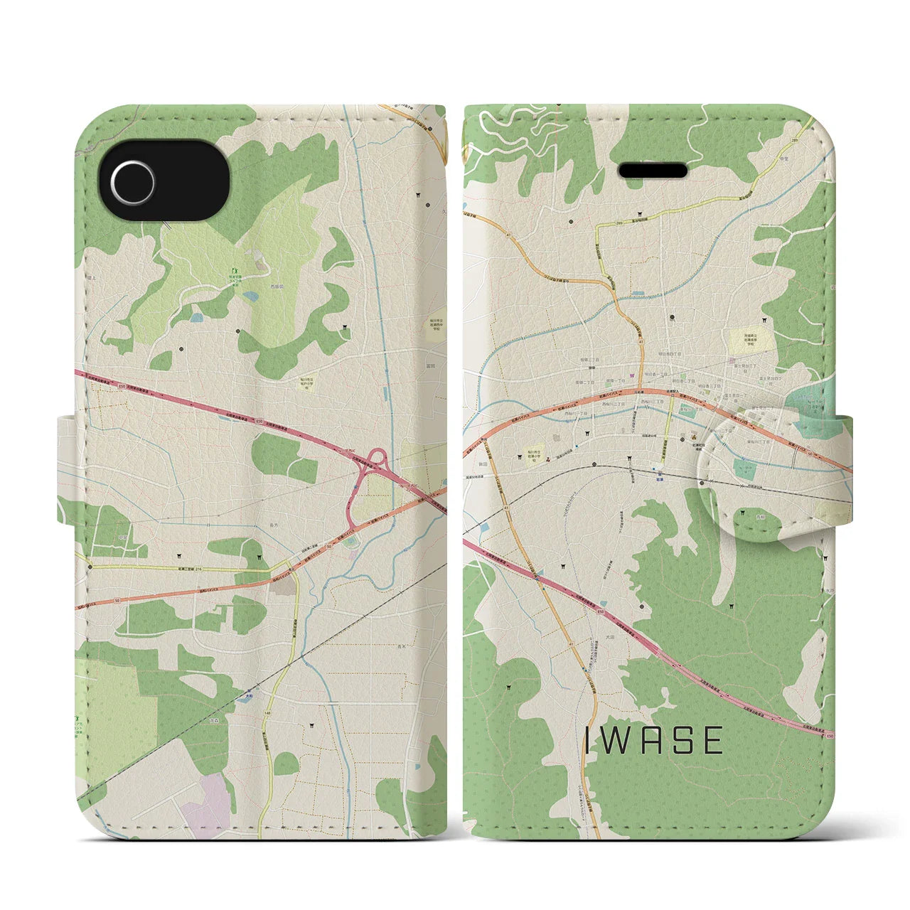 【岩瀬(茨城県)】地図柄iPhoneケース(手帳タイプ)ナチュラル・iPhone SE(第3 / 第2世代) / 8 / 7 / 6s / 6 用