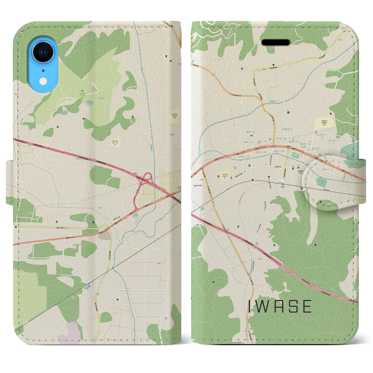 【岩瀬(茨城県)】地図柄iPhoneケース(手帳タイプ)ナチュラル・iPhone XR 用