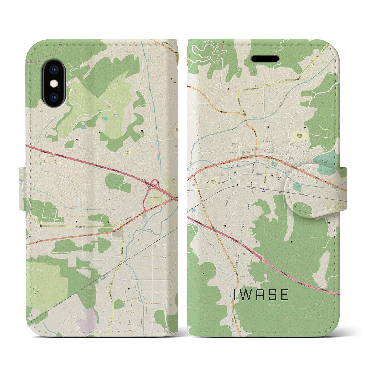 【岩瀬(茨城県)】地図柄iPhoneケース(手帳タイプ)ナチュラル・iPhone XS / X 用