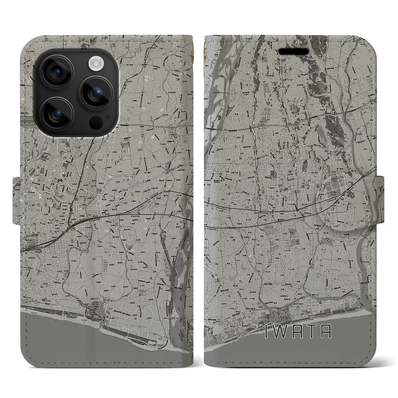 【磐田(静岡県)】地図柄iPhoneケース(手帳タイプ)モノトーン・iPhone 16 用