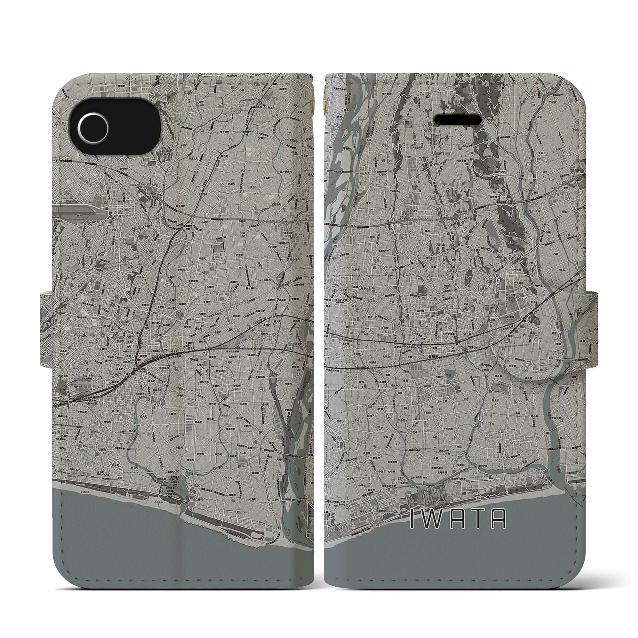 【磐田(静岡県)】地図柄iPhoneケース(手帳タイプ)モノトーン・iPhone SE(第3 / 第2世代) / 8 / 7 / 6s / 6 用
