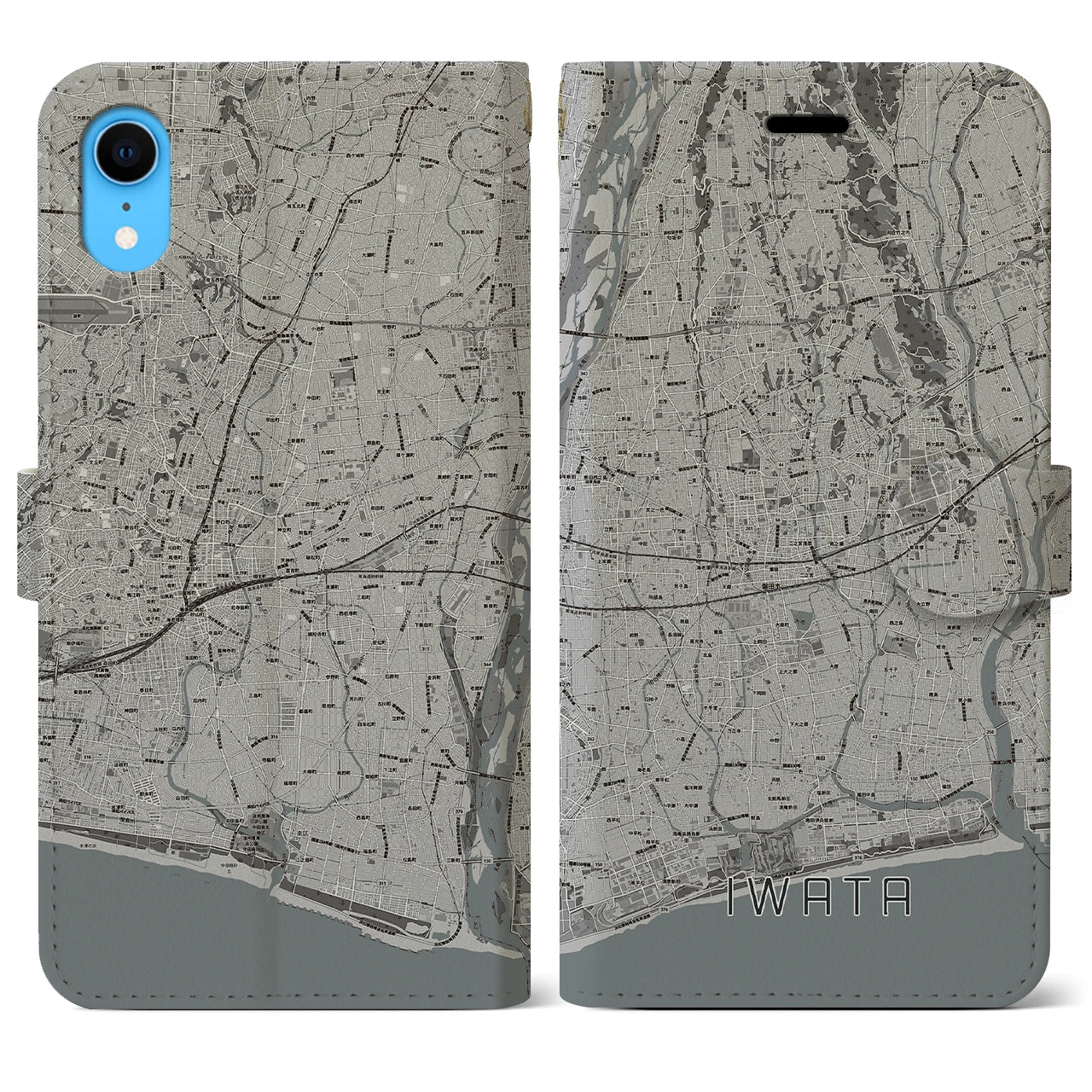 【磐田(静岡県)】地図柄iPhoneケース(手帳タイプ)モノトーン・iPhone XR 用