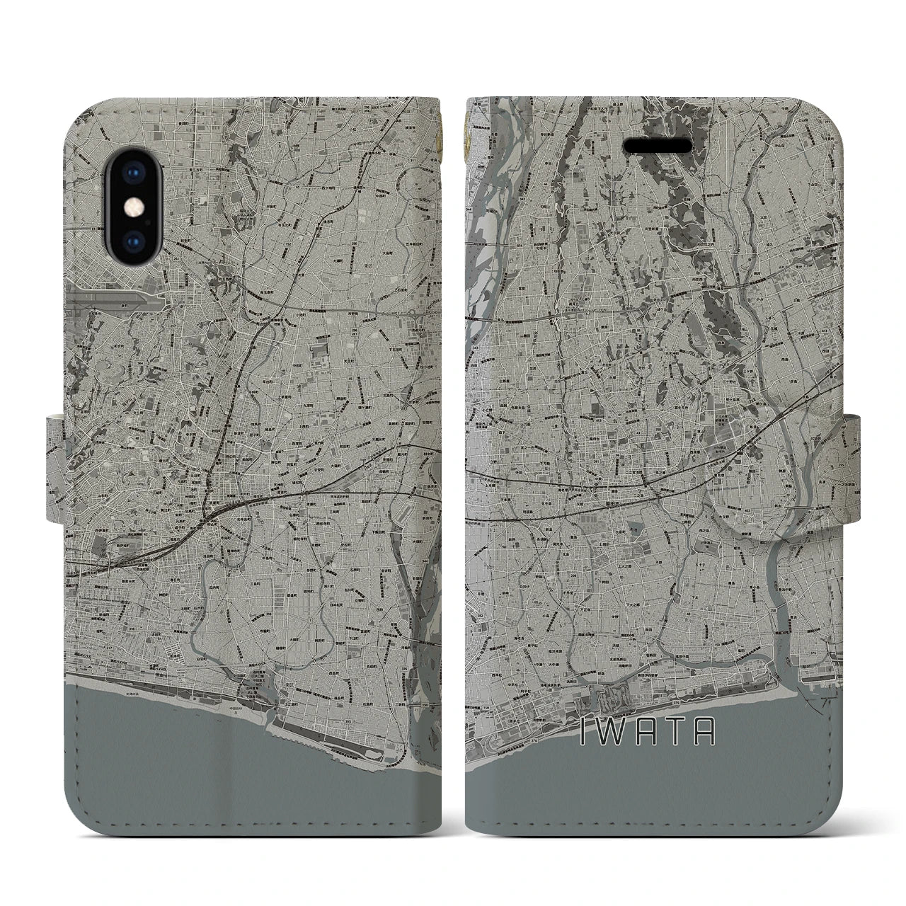 【磐田(静岡県)】地図柄iPhoneケース(手帳タイプ)モノトーン・iPhone XS / X 用