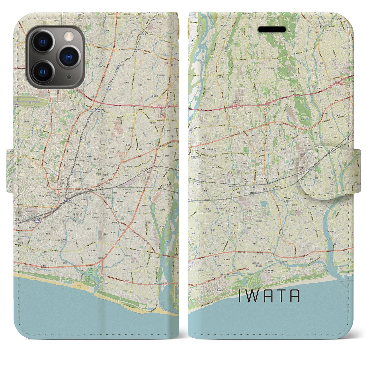 【磐田(静岡県)】地図柄iPhoneケース(手帳タイプ)ナチュラル・iPhone 11 Pro Max 用