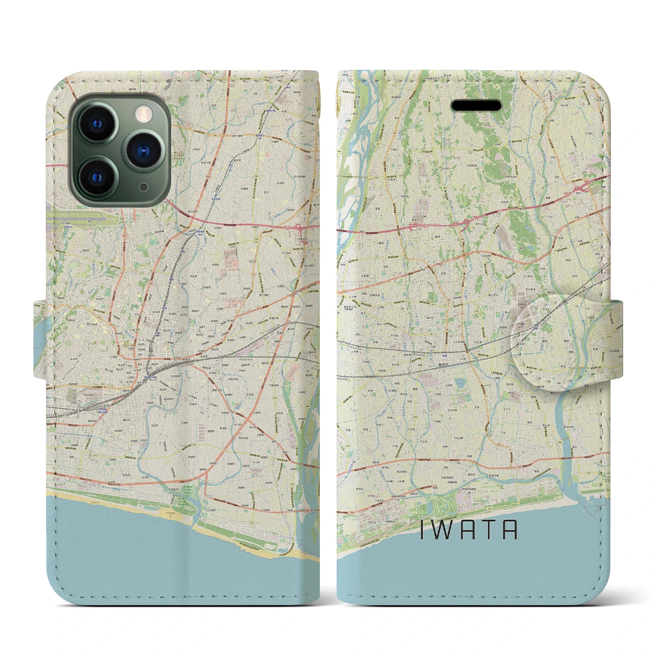 【磐田(静岡県)】地図柄iPhoneケース(手帳タイプ)ナチュラル・iPhone 11 Pro 用