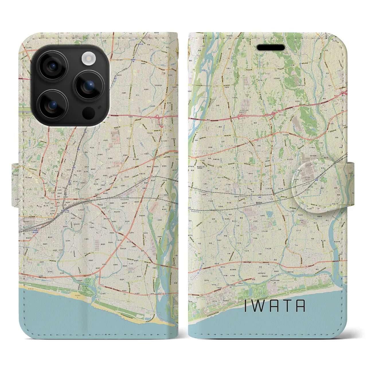 【磐田(静岡県)】地図柄iPhoneケース(手帳タイプ)ナチュラル・iPhone 16 用