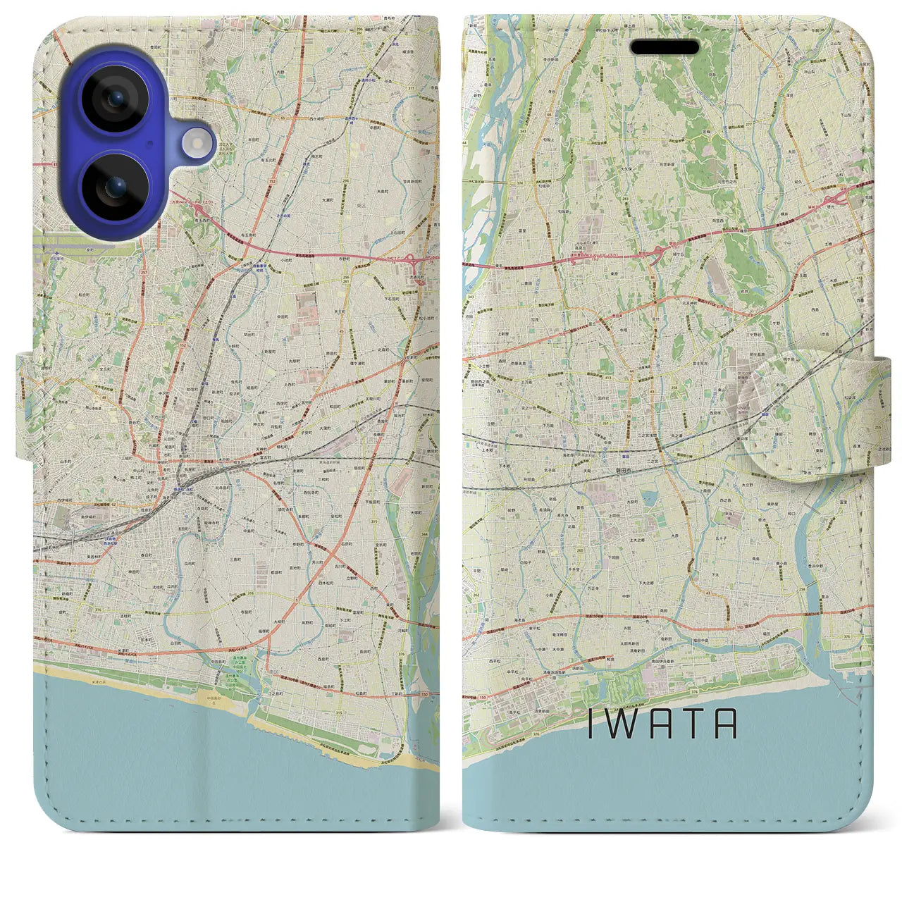 【磐田(静岡県)】地図柄iPhoneケース(手帳タイプ)ナチュラル・iPhone 16 Pro Max 用