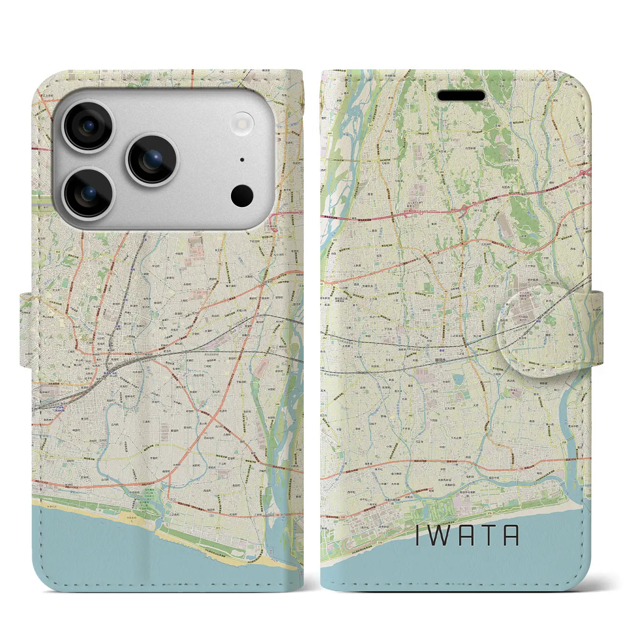 【磐田(静岡県)】地図柄iPhoneケース(手帳タイプ)ナチュラル・iPhone 17 Pro Max 用