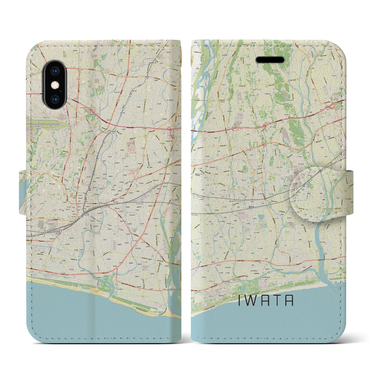 【磐田(静岡県)】地図柄iPhoneケース(手帳タイプ)ナチュラル・iPhone XS / X 用