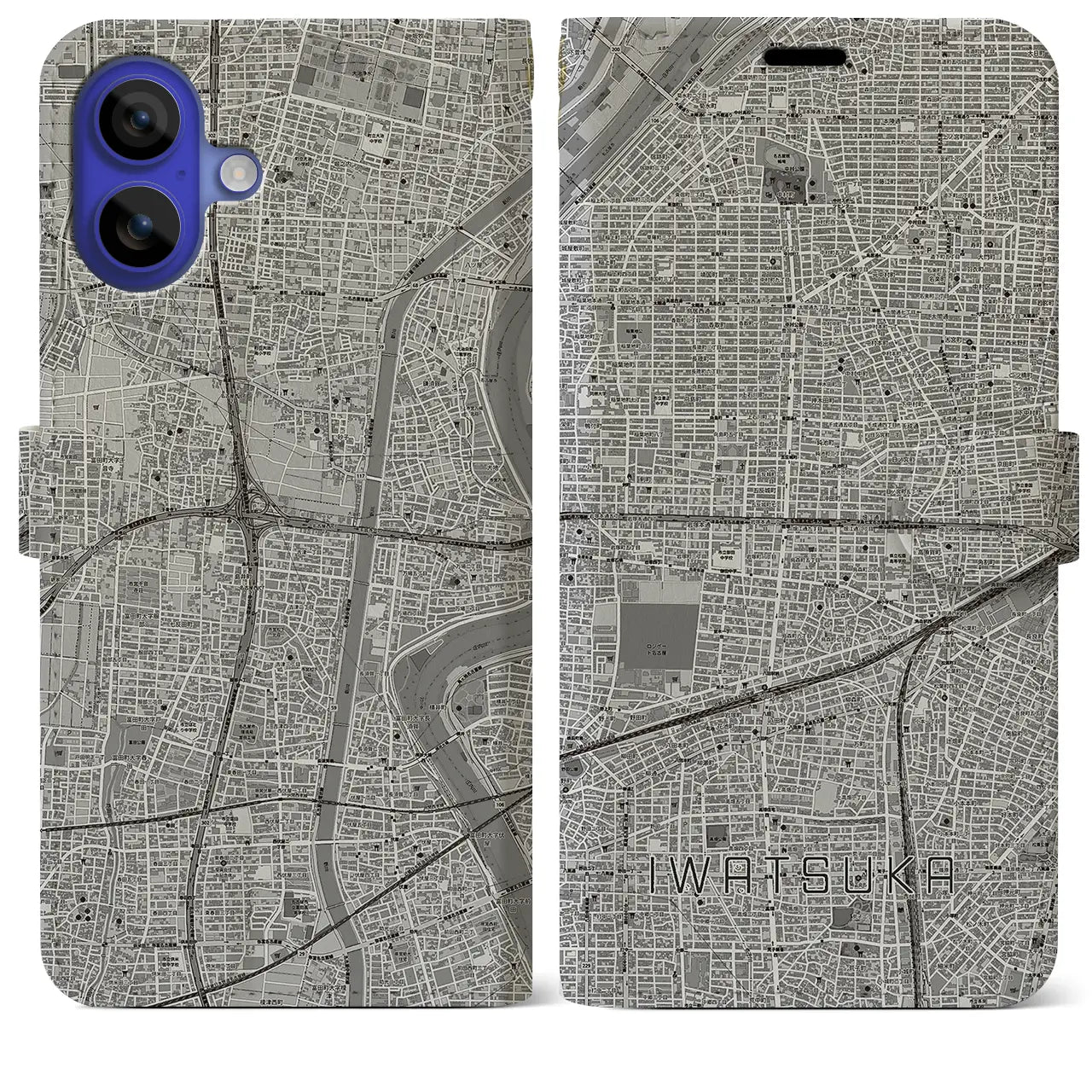 【岩塚(愛知県)】地図柄iPhoneケース(手帳タイプ)モノトーン・iPhone 16 Pro Max 用