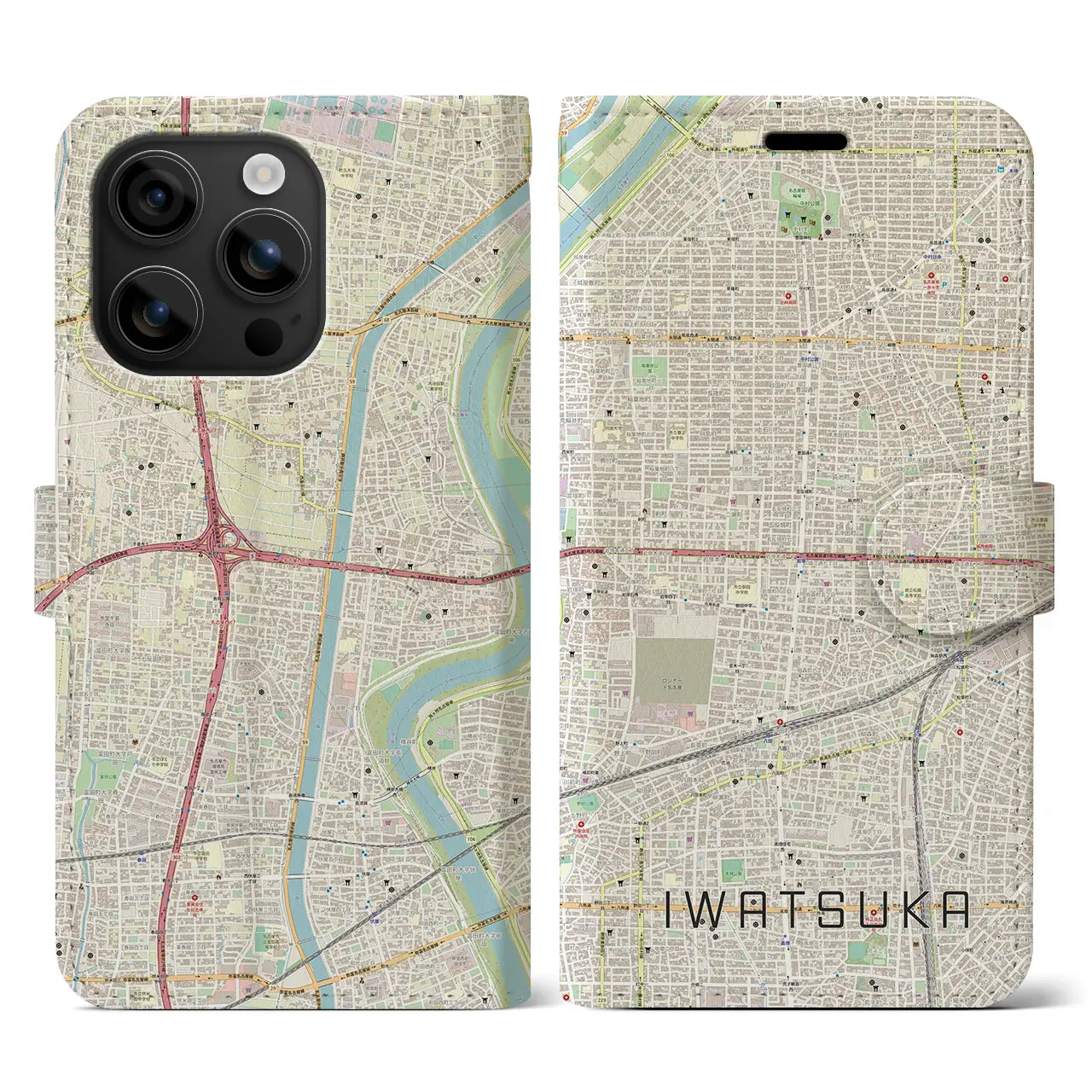 【岩塚(愛知県)】地図柄iPhoneケース(手帳タイプ)ナチュラル・iPhone 16 用