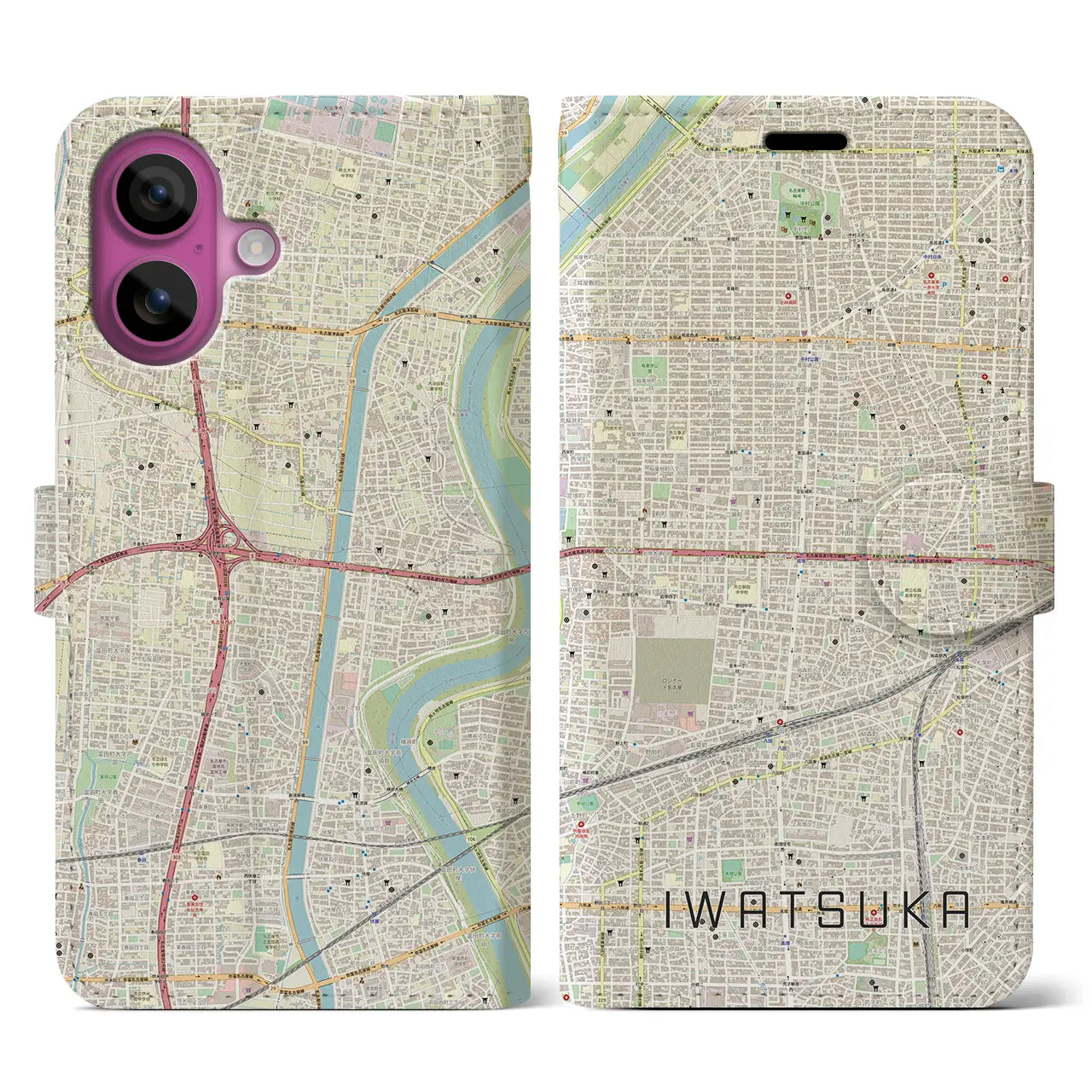 【岩塚(愛知県)】地図柄iPhoneケース(手帳タイプ)ナチュラル・iPhone 16 Pro 用