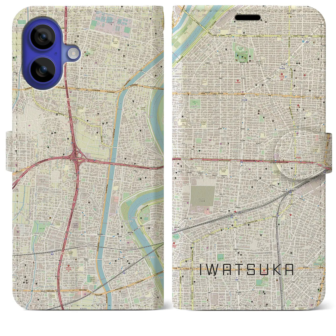【岩塚(愛知県)】地図柄iPhoneケース(手帳タイプ)ナチュラル・iPhone 16 Pro Max 用