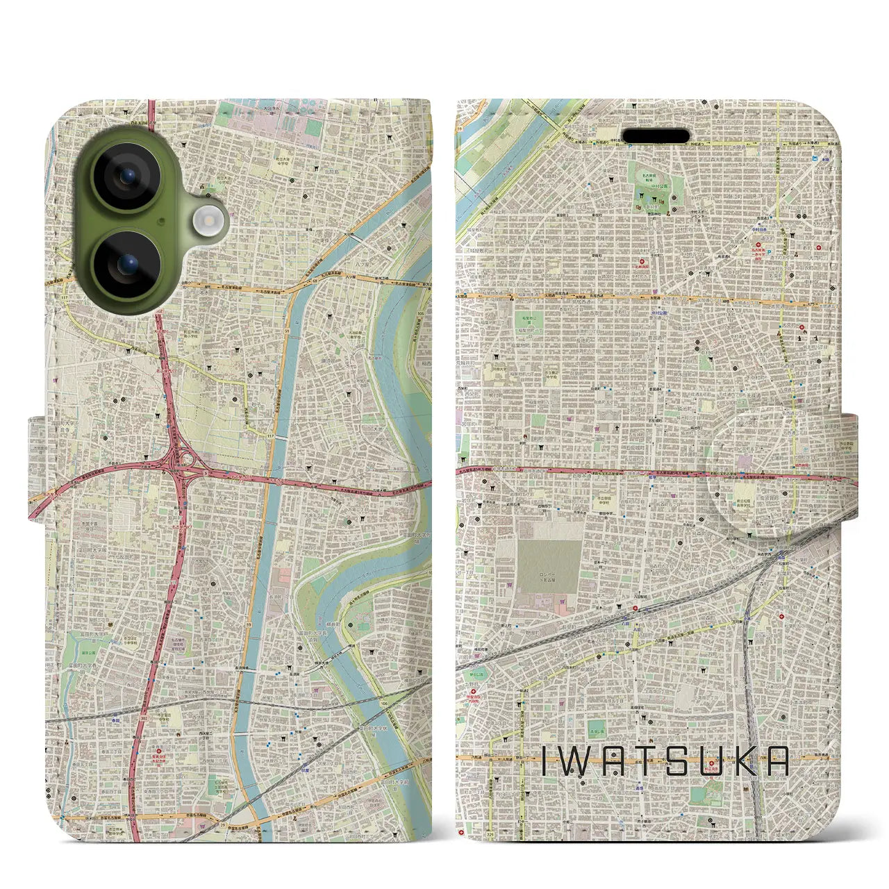【岩塚(愛知県)】地図柄iPhoneケース(手帳タイプ)