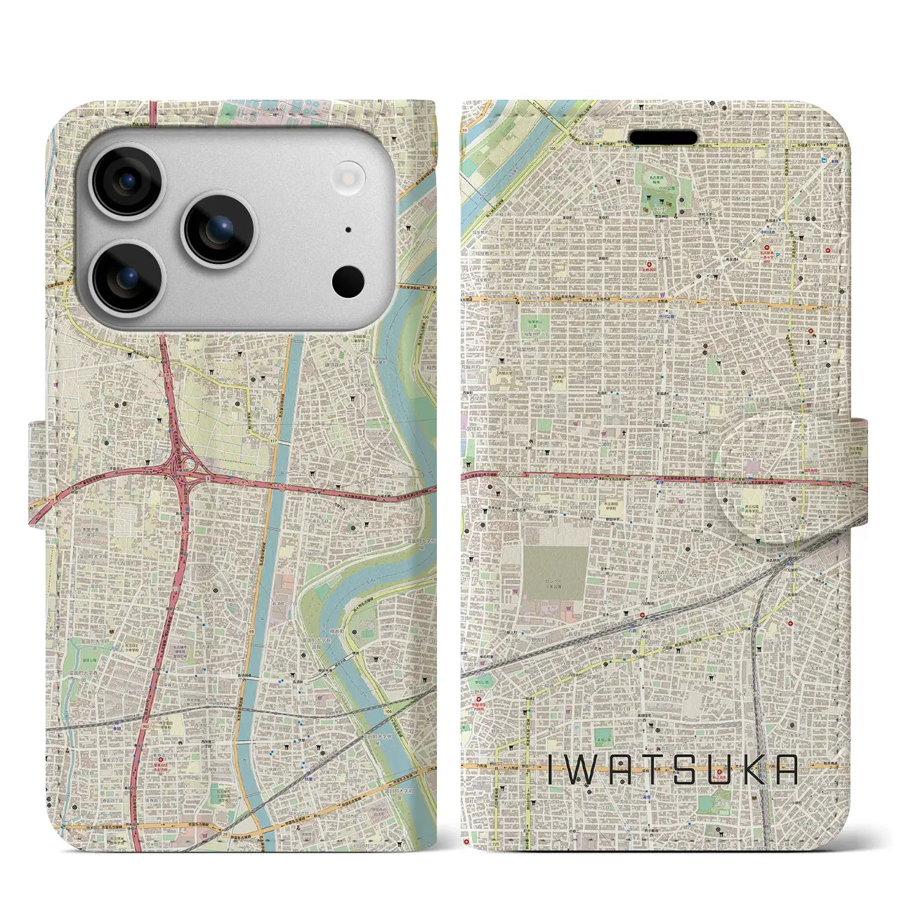 【岩塚(愛知県)】地図柄iPhoneケース(手帳タイプ)モノトーン・iPhone 17 Pro Max 用