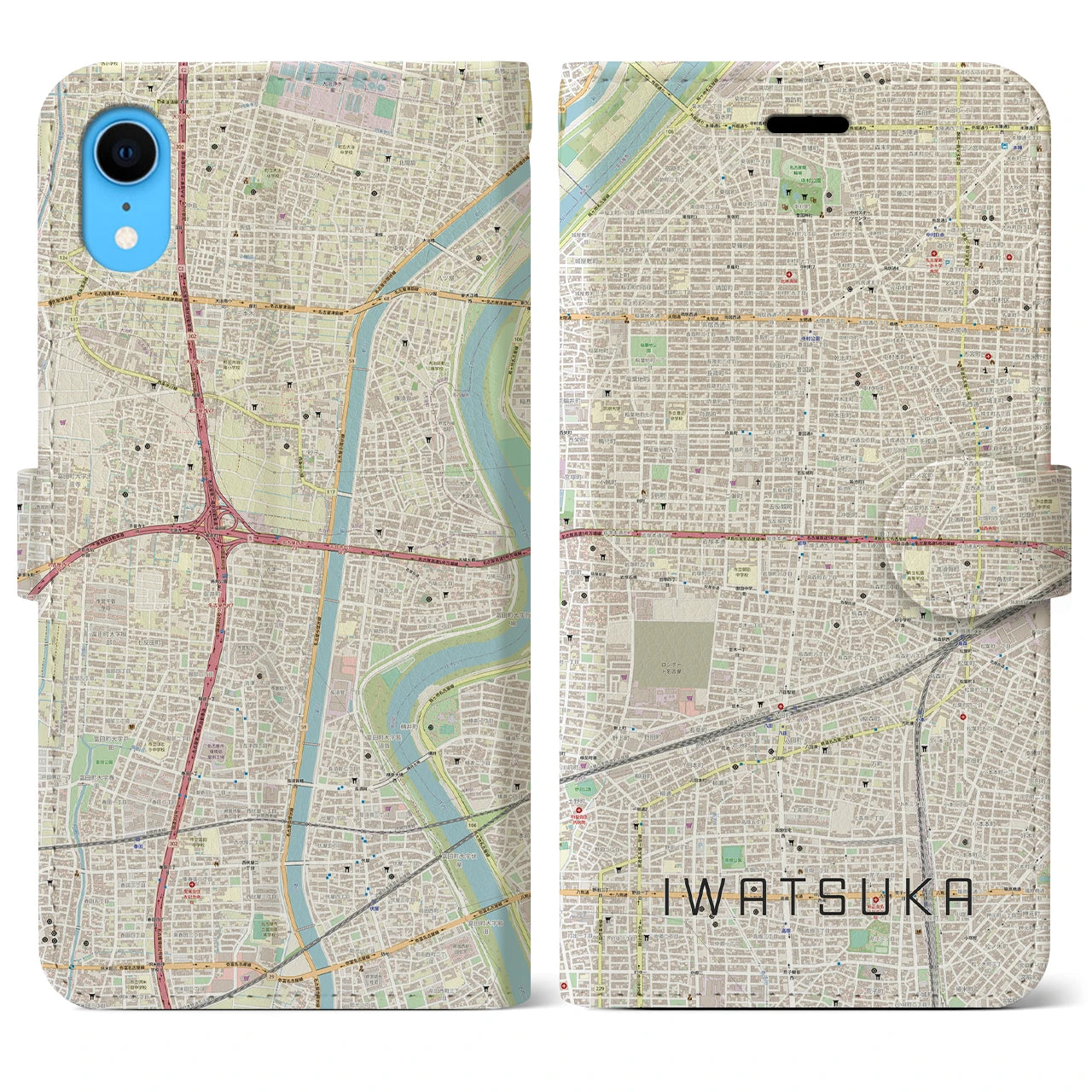 【岩塚(愛知県)】地図柄iPhoneケース(手帳タイプ)ナチュラル・iPhone XR 用