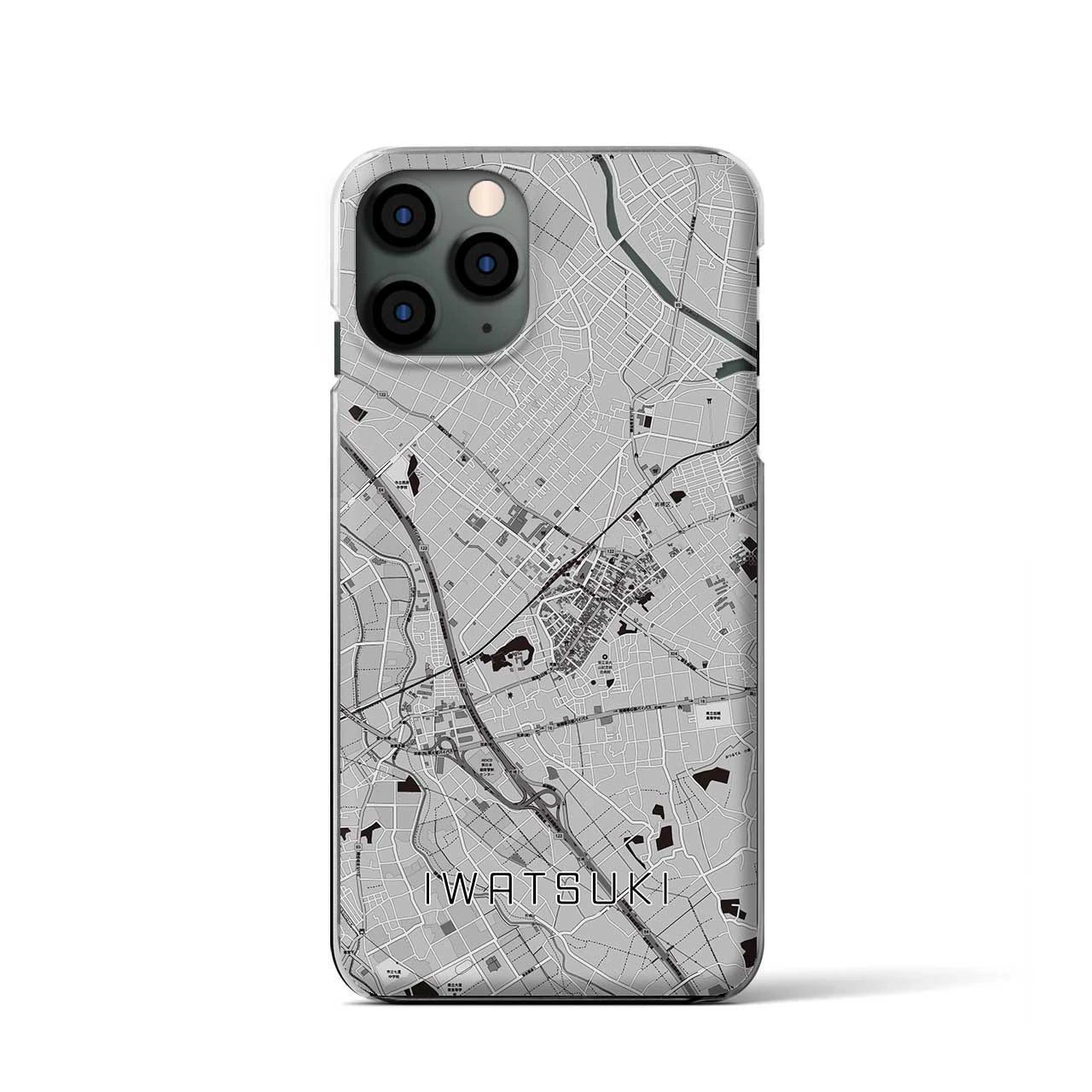 【岩槻(埼玉県)】地図柄iPhoneケース(クリアタイプ)モノトーン・iPhone 11 Pro 用