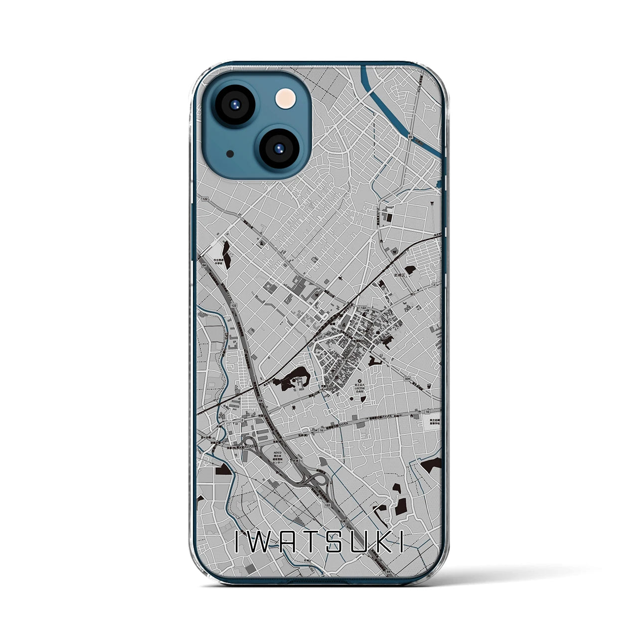 【岩槻(埼玉県)】地図柄iPhoneケース(クリアタイプ)モノトーン・iPhone 13 用