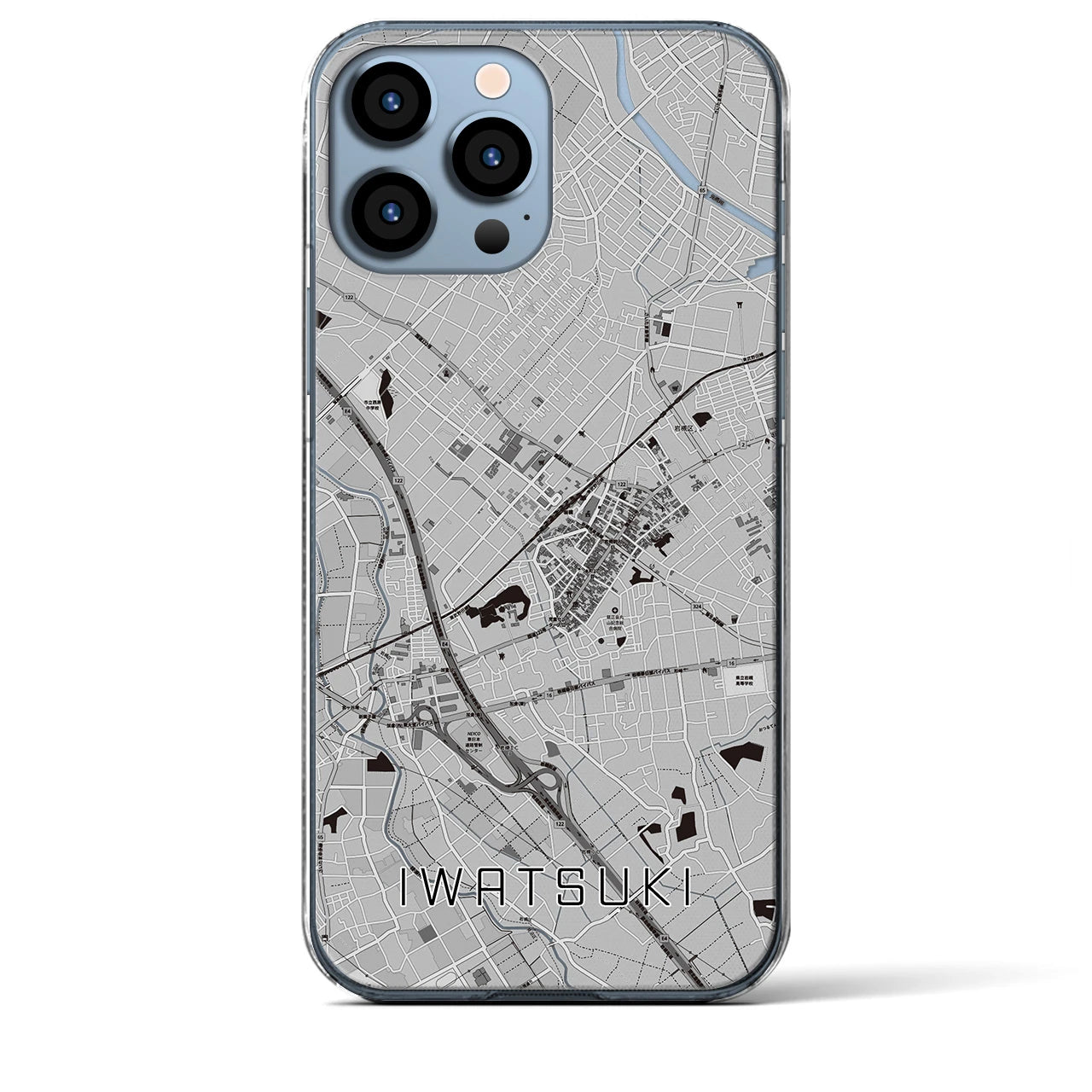 【岩槻(埼玉県)】地図柄iPhoneケース(クリアタイプ)モノトーン・iPhone 13 Pro Max 用