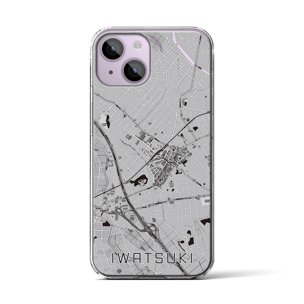 【岩槻(埼玉県)】地図柄iPhoneケース(クリアタイプ)モノトーン・iPhone 14 用