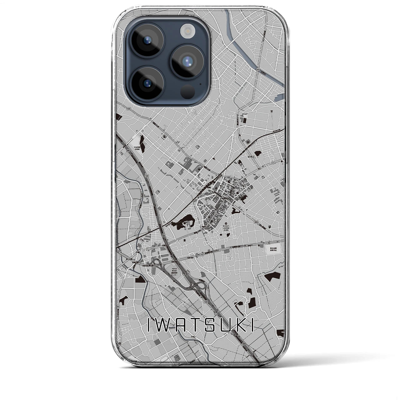 【岩槻(埼玉県)】地図柄iPhoneケース(クリアタイプ)モノトーン・iPhone 15 Pro Max 用