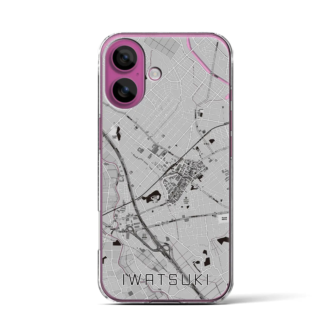 【岩槻(埼玉県)】地図柄iPhoneケース(クリアタイプ)モノトーン・iPhone 16 Pro 用