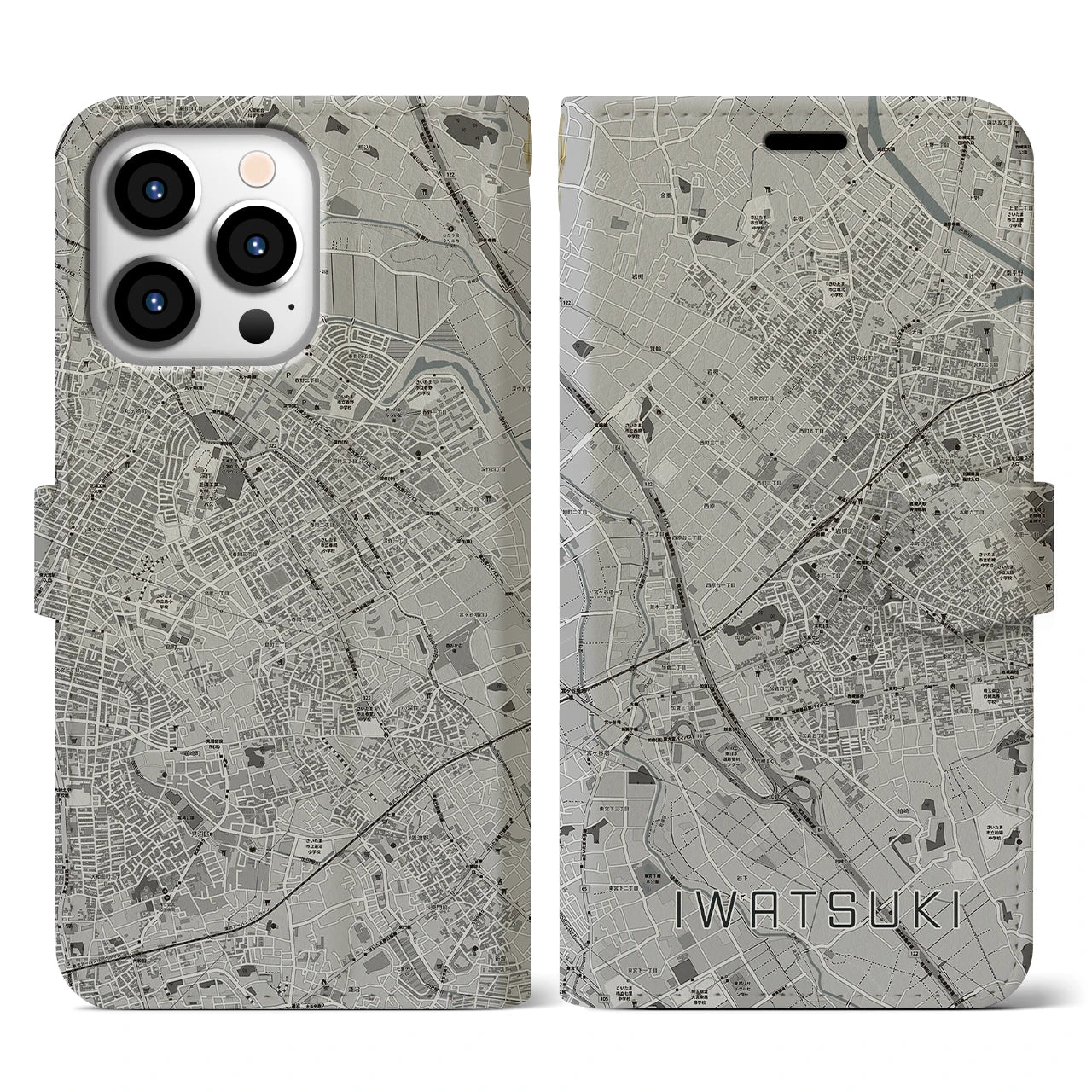【岩槻(埼玉県)】地図柄iPhoneケース(手帳タイプ)