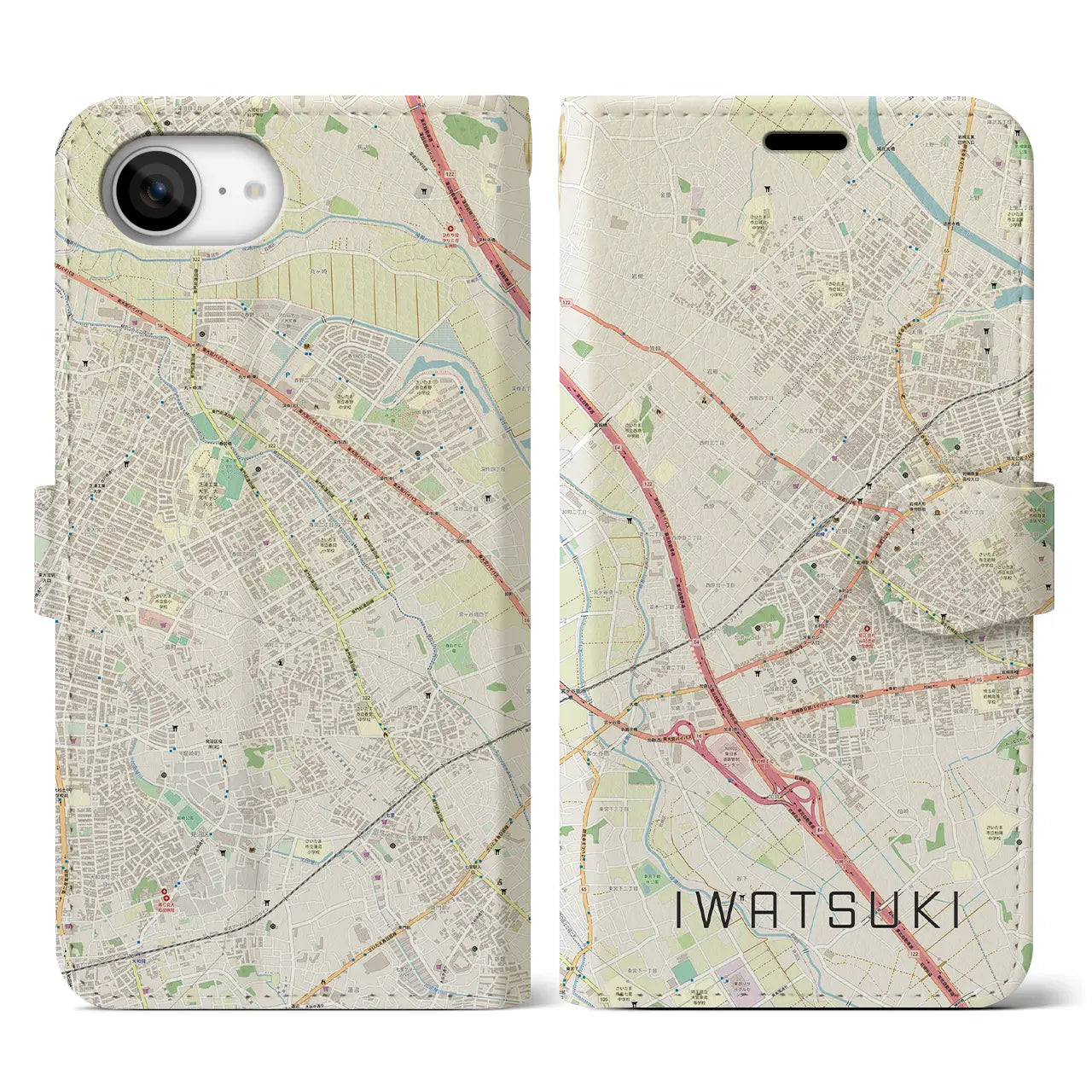 【岩槻(埼玉県)】地図柄iPhoneケース(手帳タイプ)