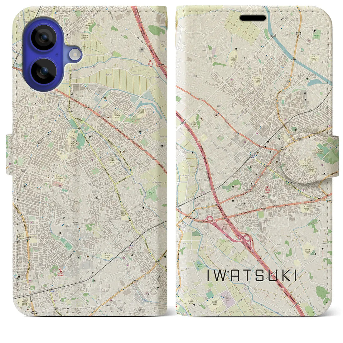 【岩槻(埼玉県)】地図柄iPhoneケース(手帳タイプ)ナチュラル・iPhone 16 Pro Max 用