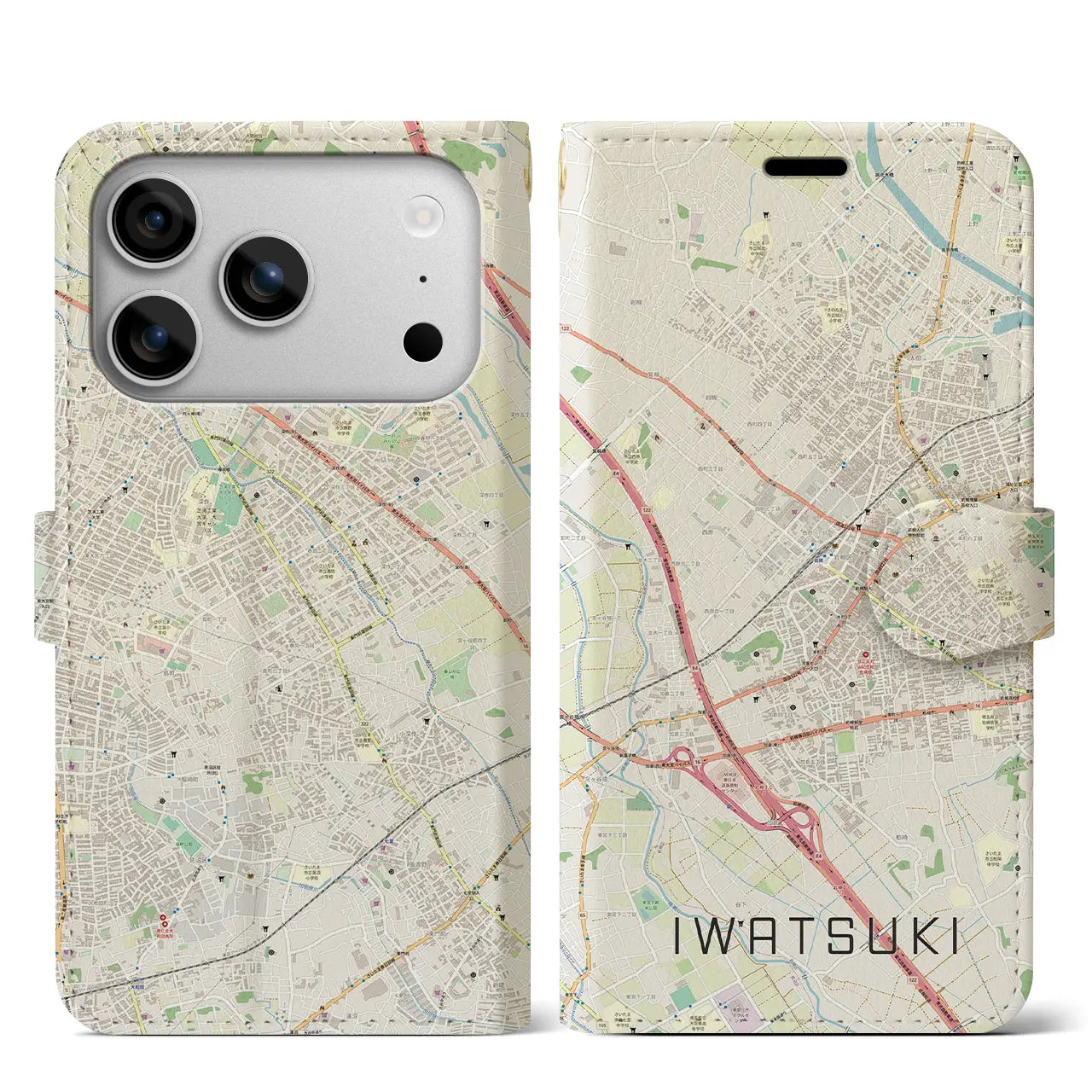 【岩槻(埼玉県)】地図柄iPhoneケース(手帳タイプ)