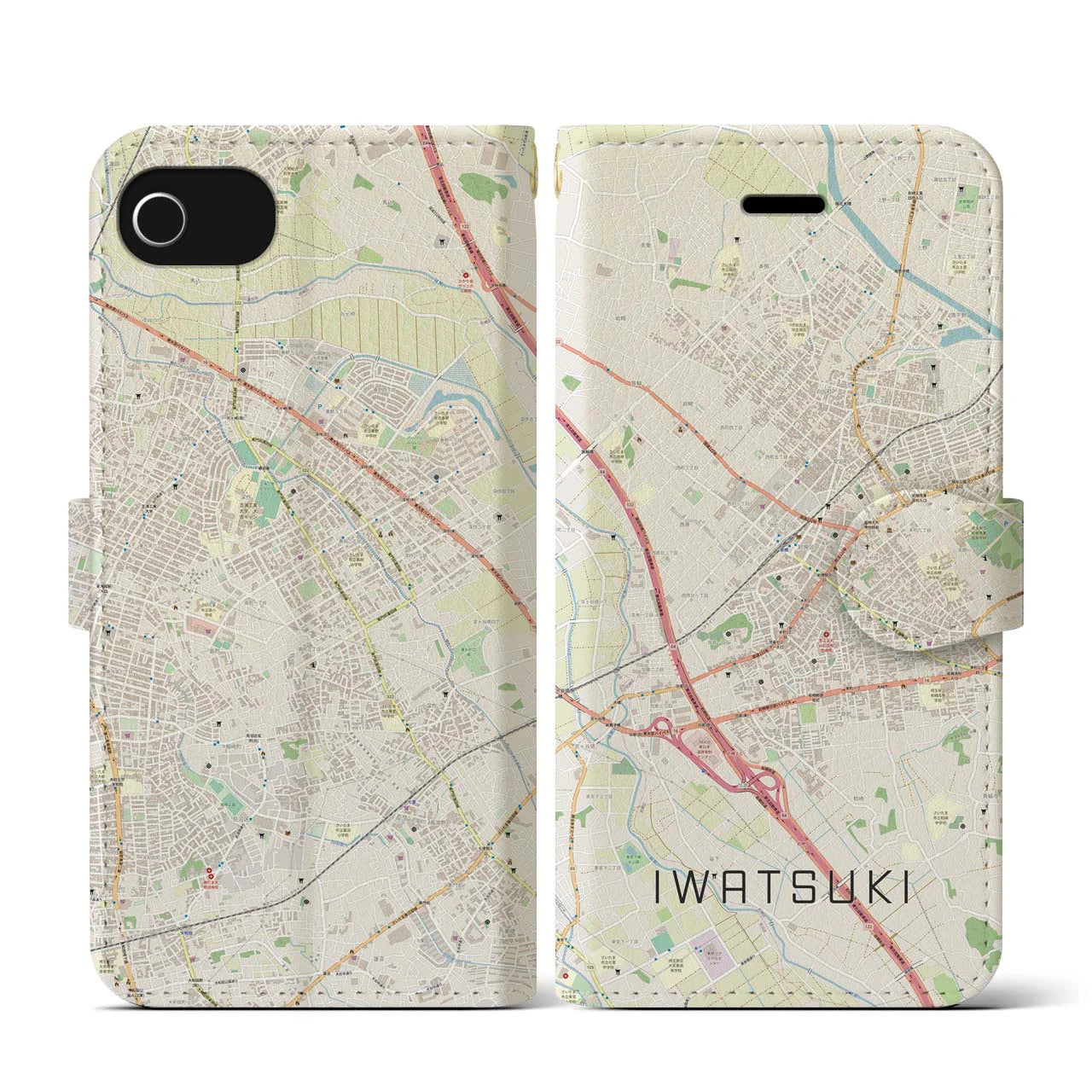 【岩槻(埼玉県)】地図柄iPhoneケース(手帳タイプ)ナチュラル・iPhone SE(第3 / 第2世代) / 8 / 7 / 6s / 6 用