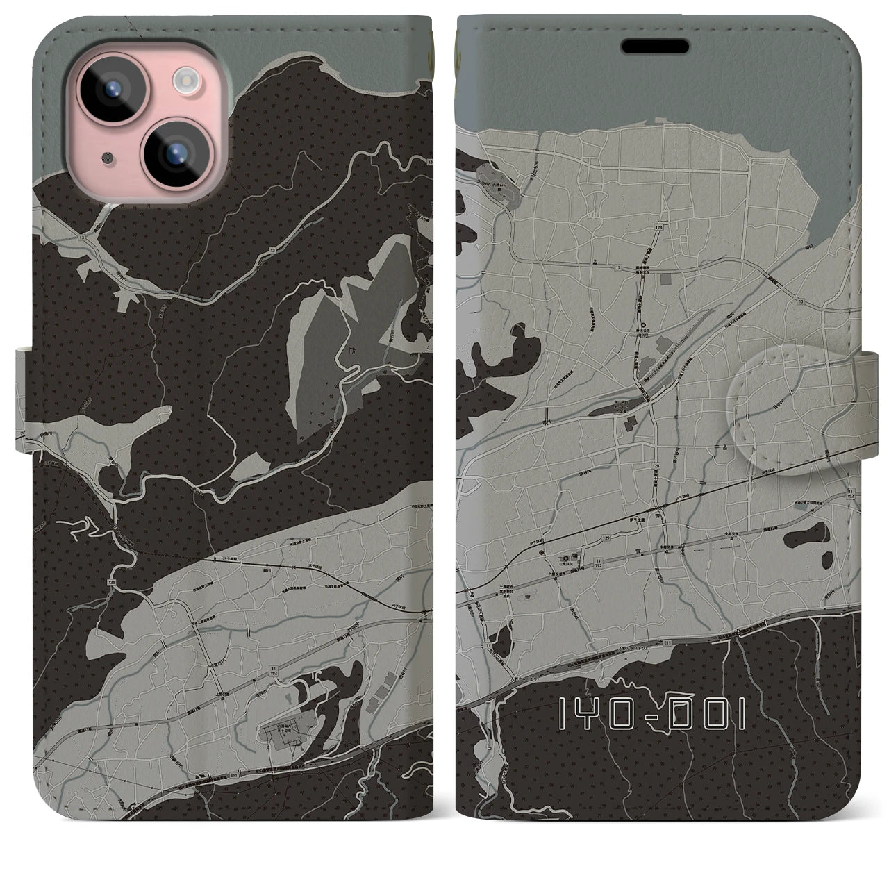 【伊予土居(愛媛県)】地図柄iPhoneケース(手帳タイプ)