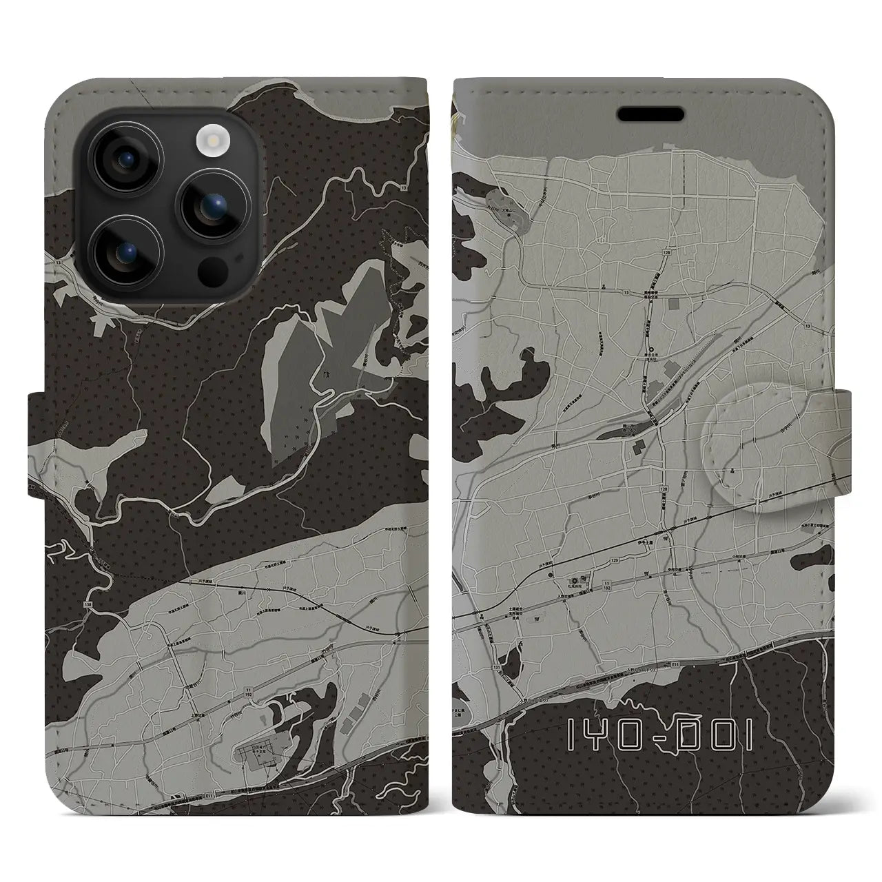 【伊予土居(愛媛県)】地図柄iPhoneケース(手帳タイプ)モノトーン・iPhone 16 用