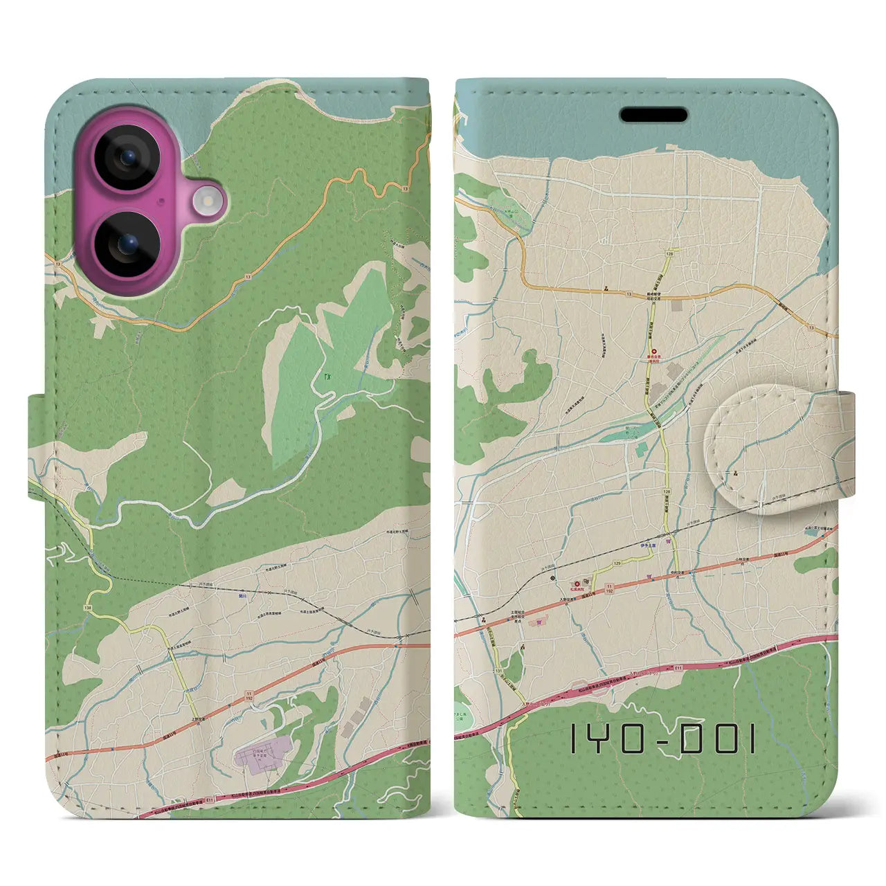 【伊予土居(愛媛県)】地図柄iPhoneケース(手帳タイプ)