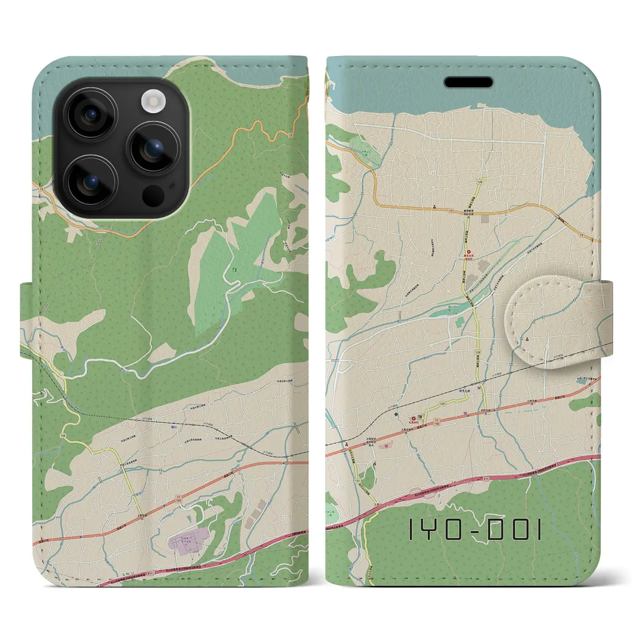【伊予土居(愛媛県)】地図柄iPhoneケース(手帳タイプ)ナチュラル・iPhone 16 用