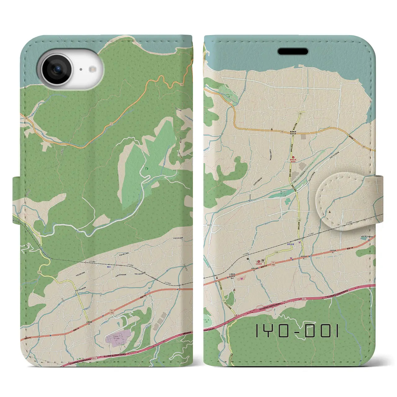 【伊予土居(愛媛県)】地図柄iPhoneケース(手帳タイプ)