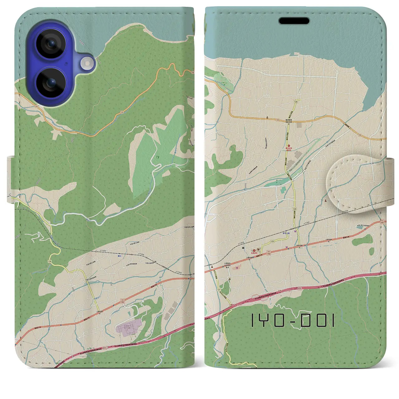 【伊予土居(愛媛県)】地図柄iPhoneケース(手帳タイプ)ナチュラル・iPhone 16 Pro Max 用