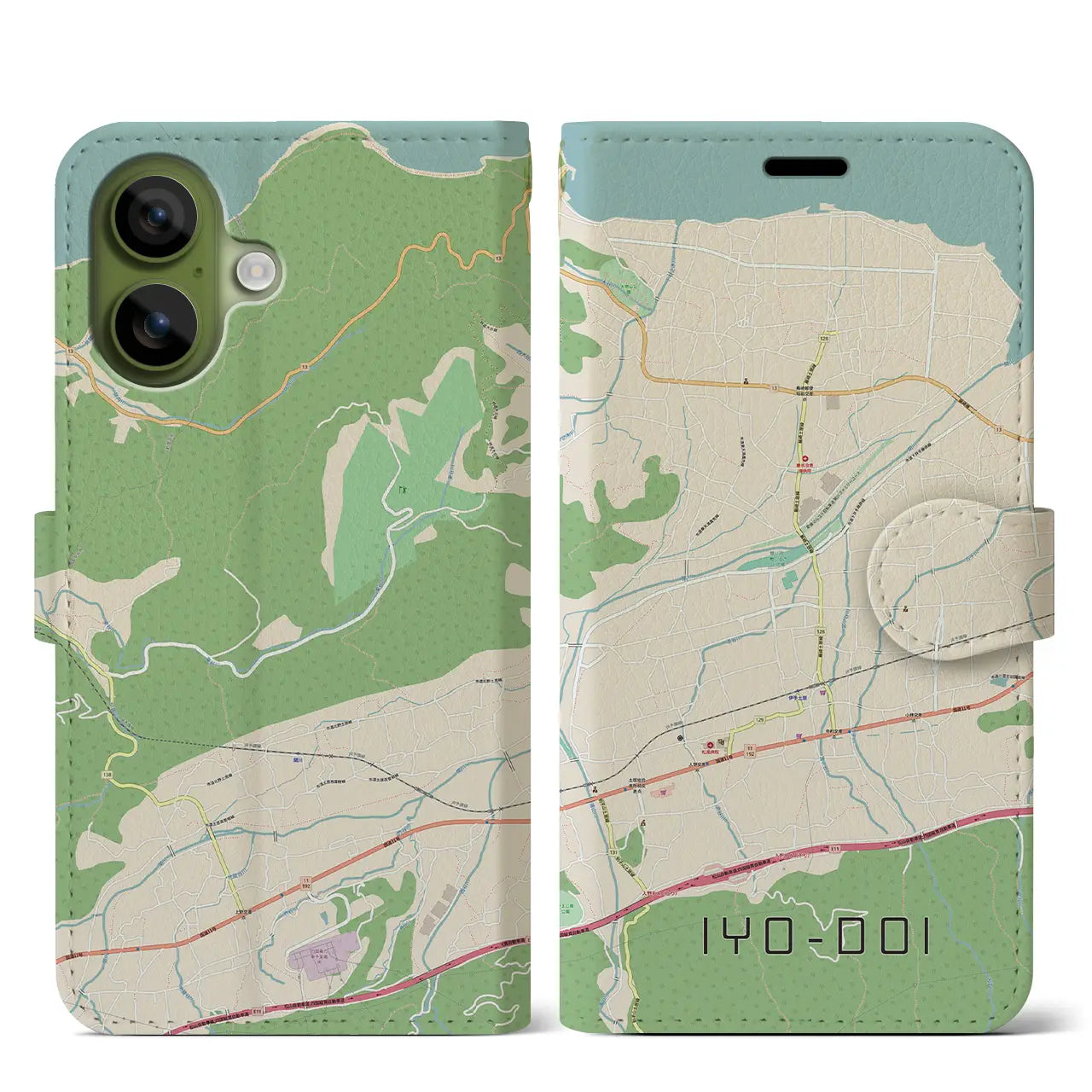 【伊予土居(愛媛県)】地図柄iPhoneケース(手帳タイプ)