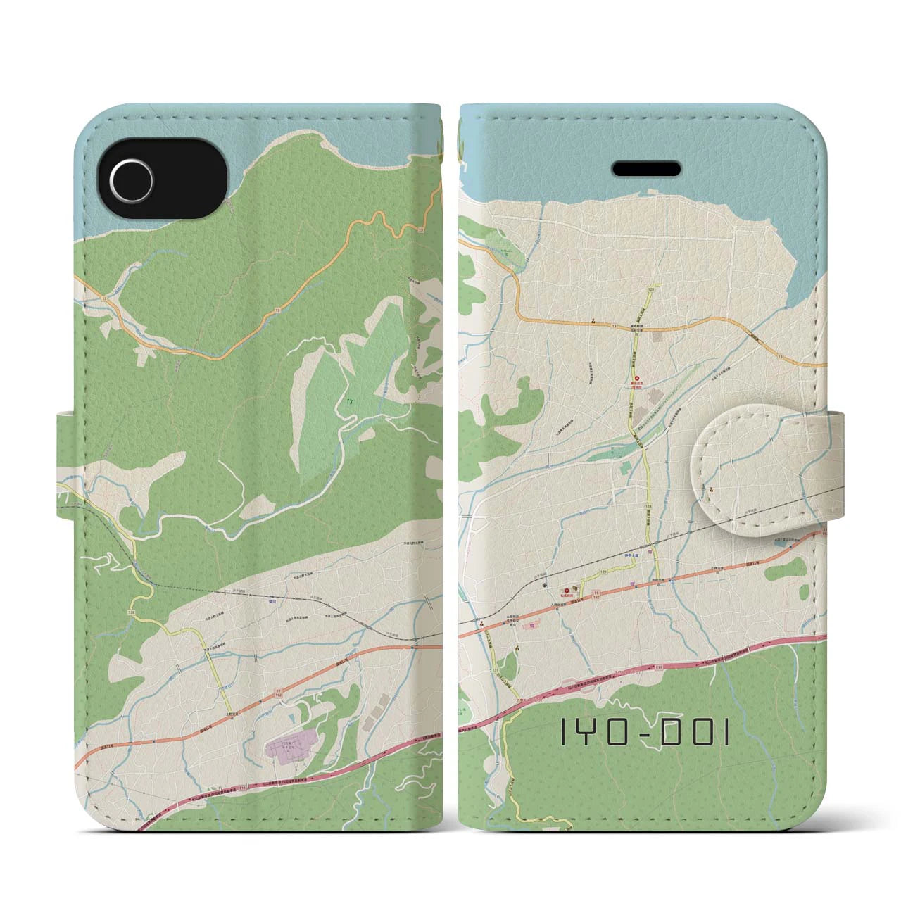 【伊予土居(愛媛県)】地図柄iPhoneケース(手帳タイプ)ナチュラル・iPhone SE(第3 / 第2世代) / 8 / 7 / 6s / 6 用