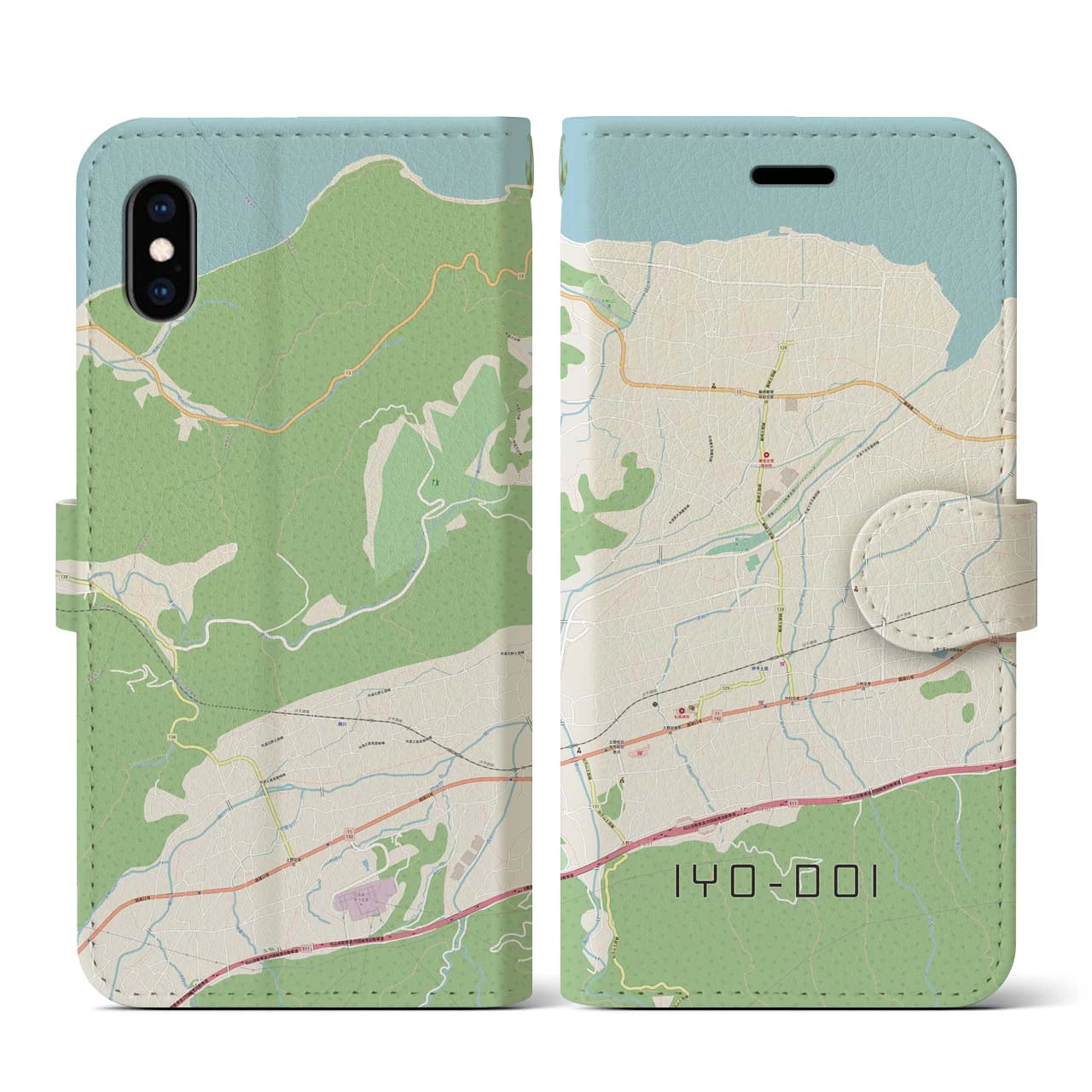【伊予土居(愛媛県)】地図柄iPhoneケース(手帳タイプ)ナチュラル・iPhone XS / X 用