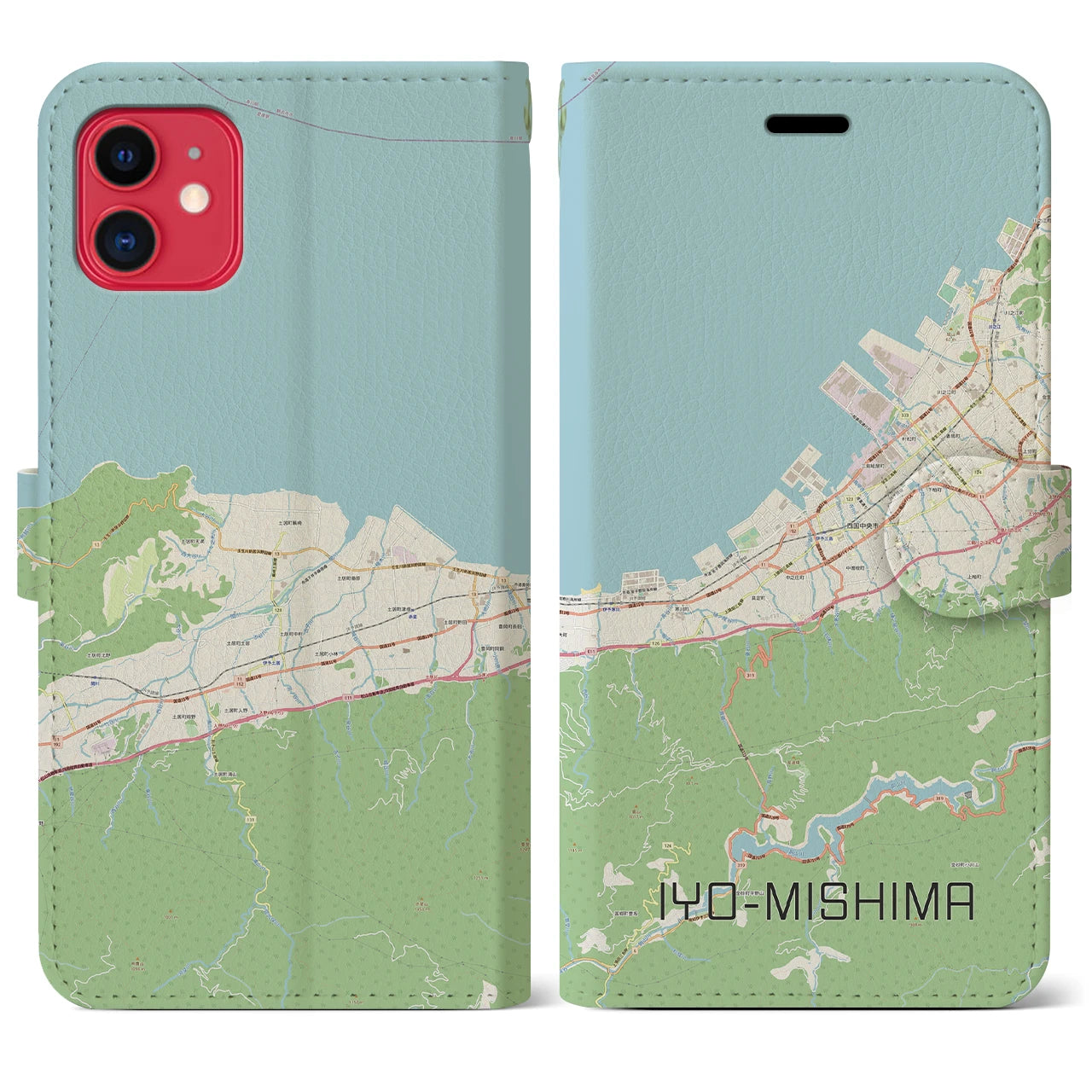 【伊予三島(愛媛県)】地図柄iPhoneケース(手帳タイプ)ナチュラル・iPhone 11 用