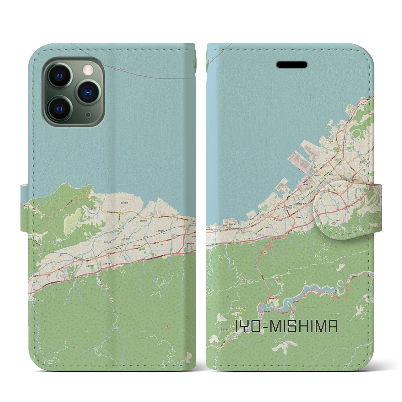 【伊予三島(愛媛県)】地図柄iPhoneケース(手帳タイプ)ナチュラル・iPhone 11 Pro 用
