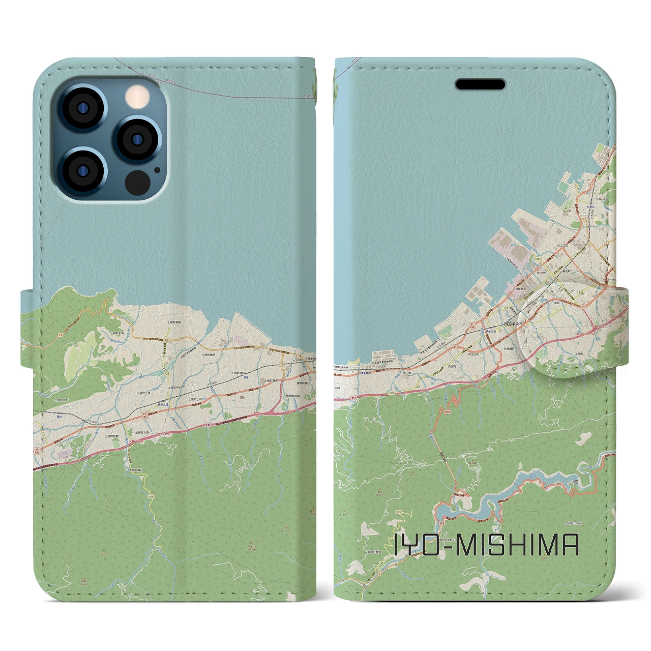 【伊予三島(愛媛県)】地図柄iPhoneケース(手帳タイプ)ナチュラル・iPhone 12 / 12 Pro 用
